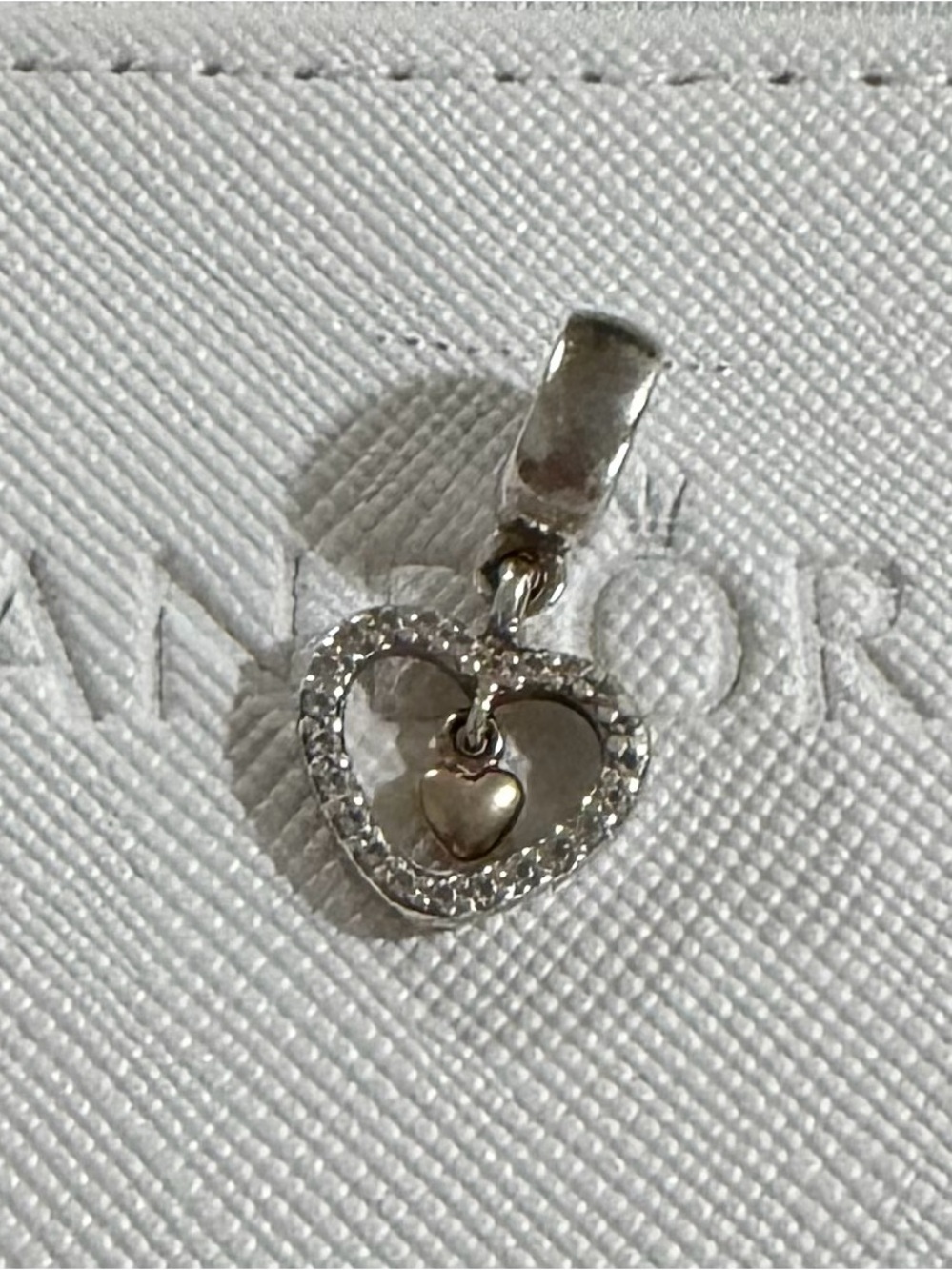 Pandora Silver-gold 14k Heart Dangle Charm with Crystal Pavé Accent